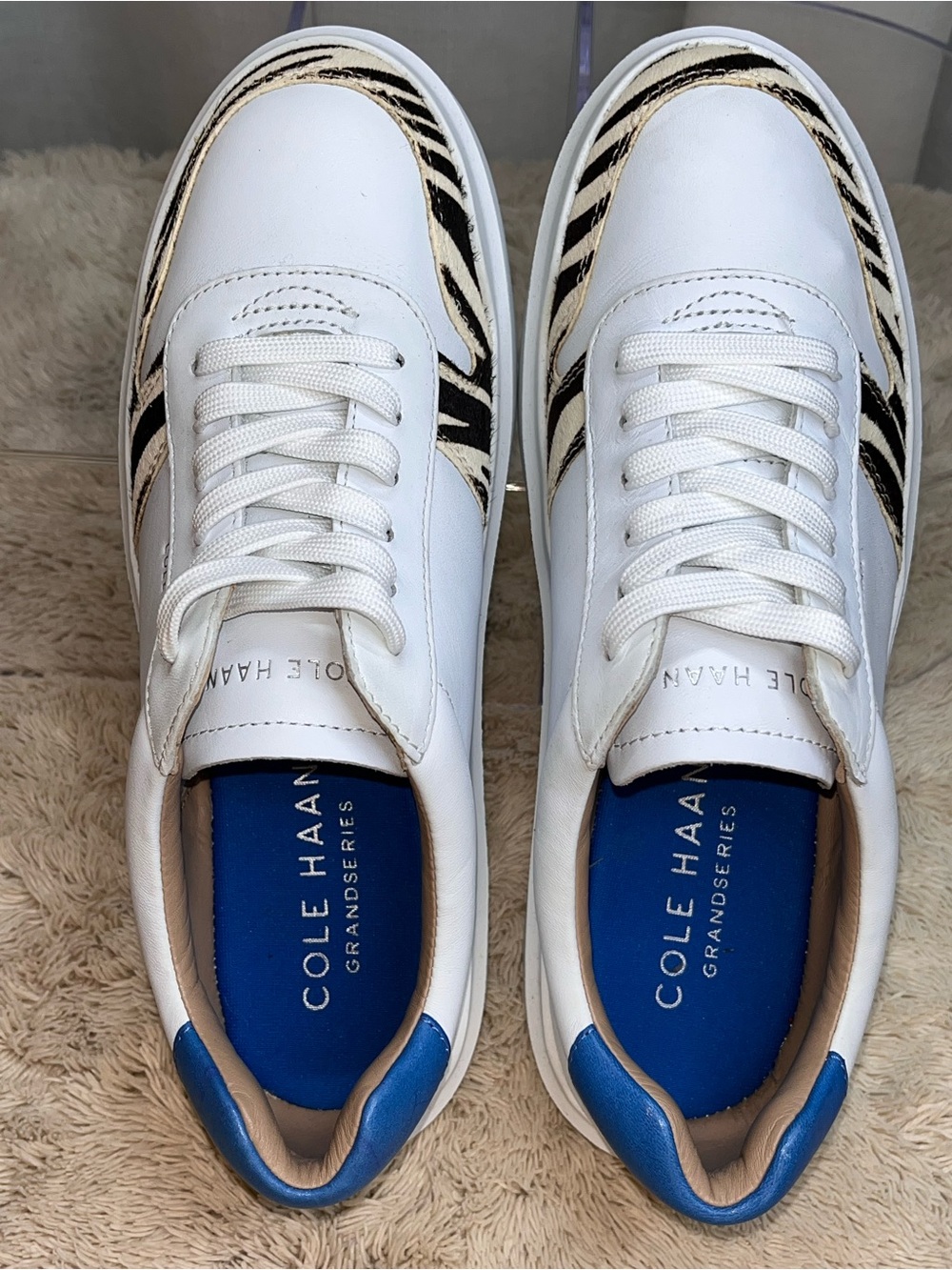 Cole Haan GrandPro Rally Court Zebra Print Leather Sneakers Size 8